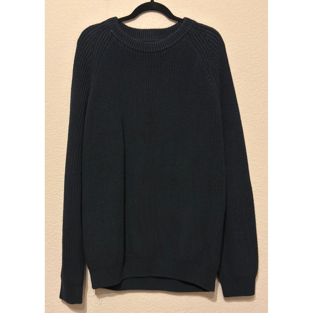 Quince Mens Organic Cotton Fisherman Crew Sweater Black XXL Ribbed Knit Cozy